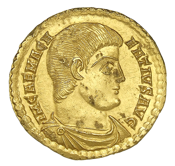 RIC VIII Treveri 247 Magnentius obverse, Bust of Magnentius, bareheaded, draped, cuirassed, right