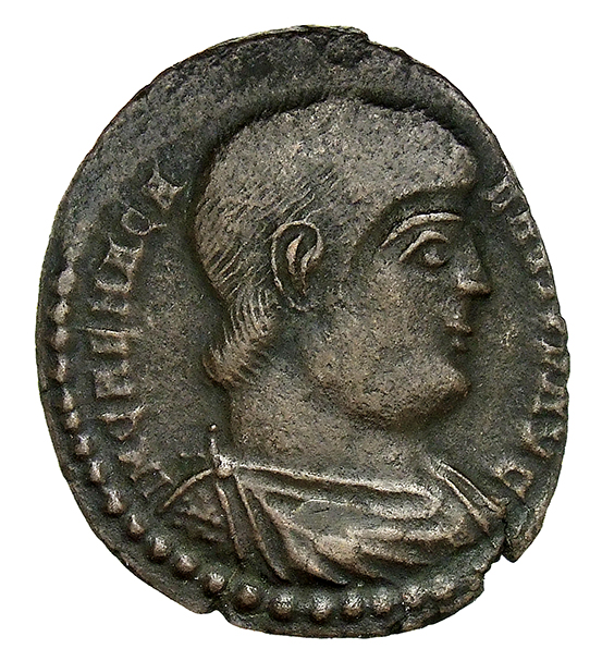 RIC VIII Treveri 264 Magnentius obverse, Bust of Magnentius, bareheaded, draped, cuirassed, right