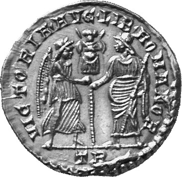 RIC VIII Treveri 276 Magnentius reverse, Victory, winged, draped, standing right, holding palm over left shoulder; Liberta...