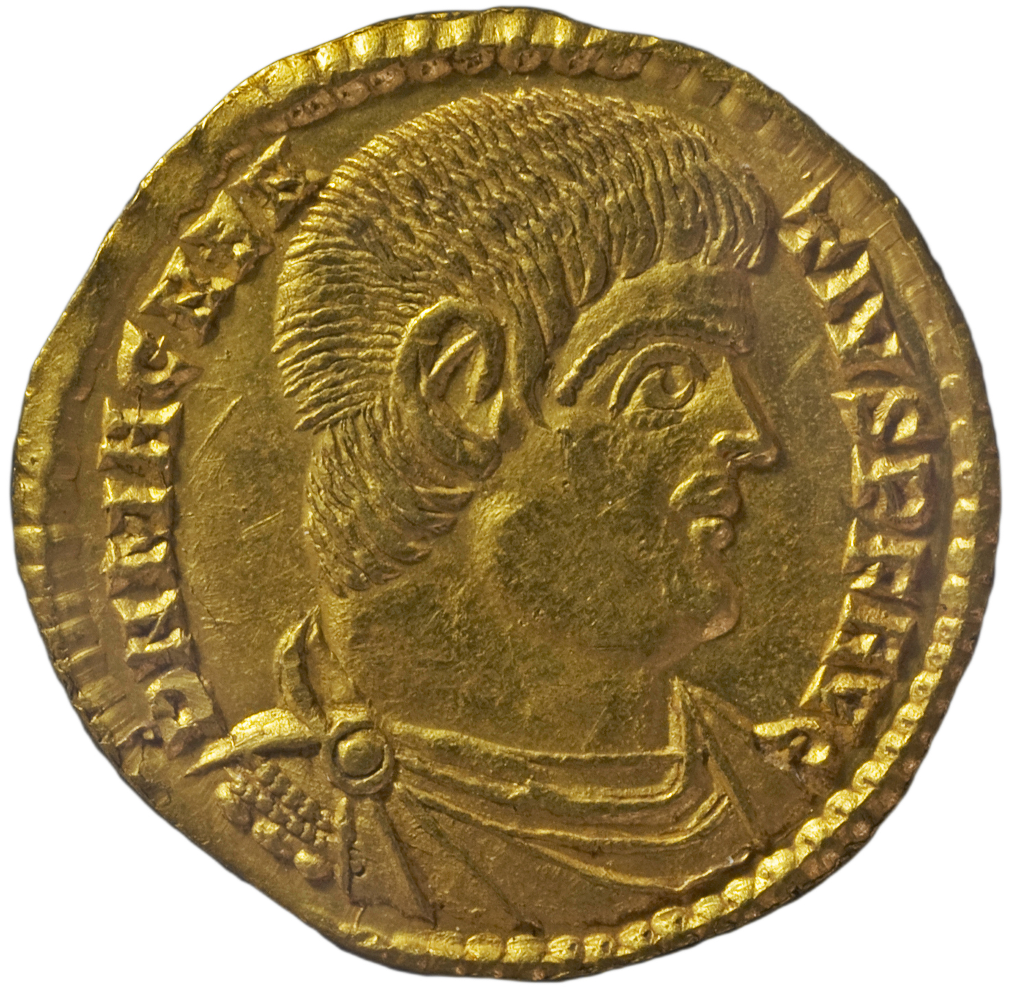 RIC VIII Treveri 286 Magnentius obverse, Bust of Magnentius, bareheaded, draped, cuirassed, right