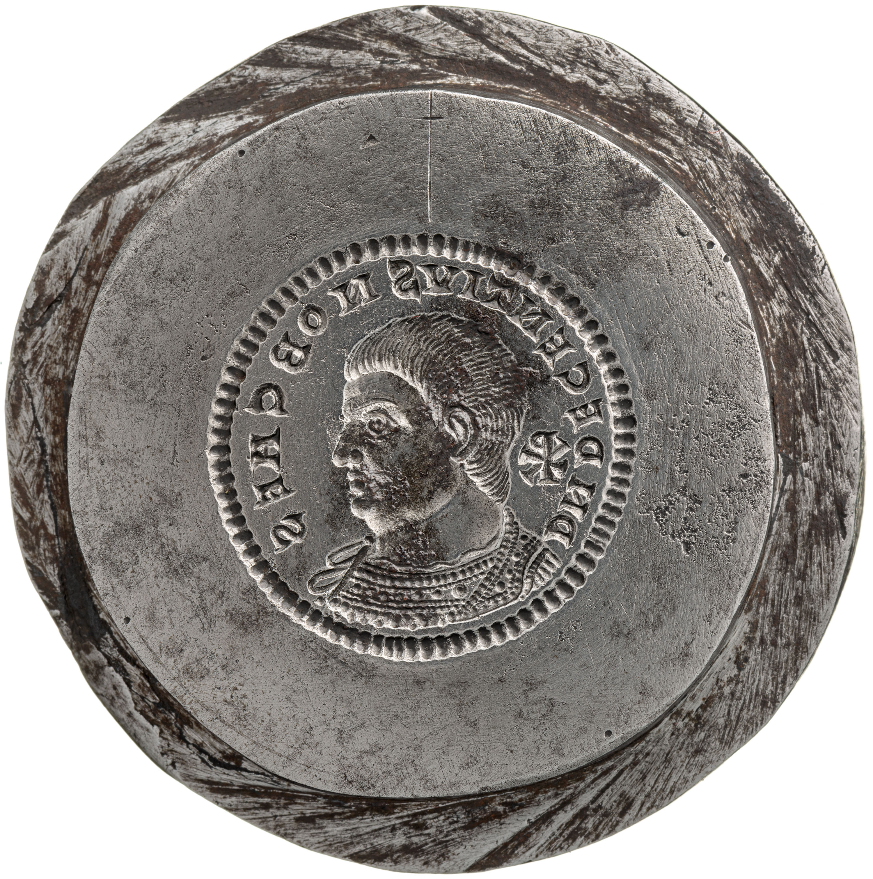 RIC VIII Treveri 298 Magnentius obverse, Bust of Decentius, bareheaded, cuirassed, right