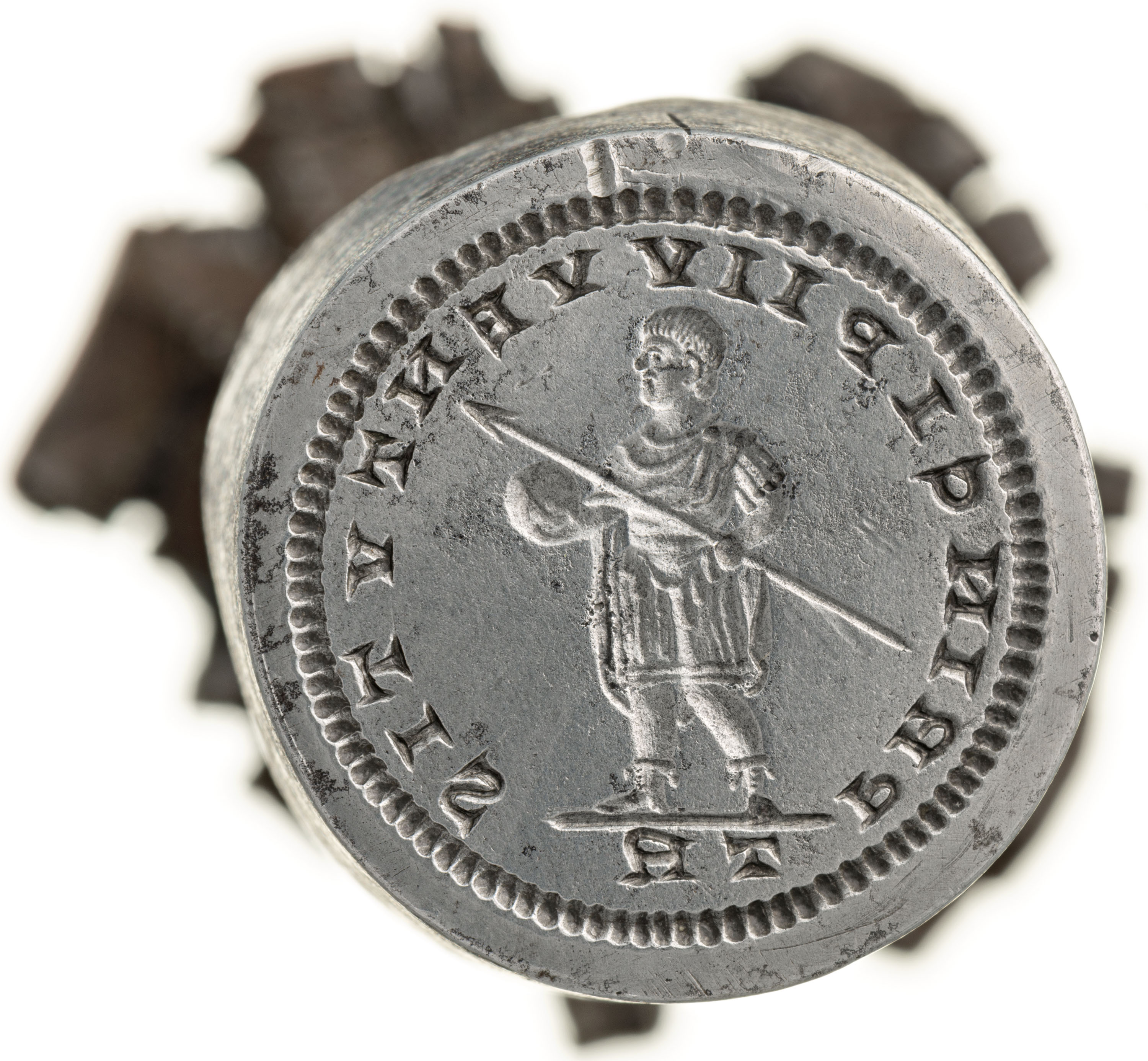RIC VIII Treveri 298 Magnentius obverse — Bust of Decentius, bareheaded, cuirassed, right