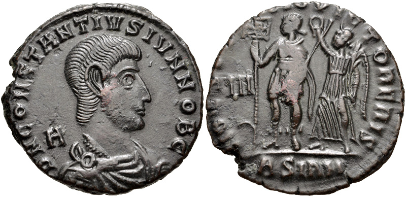 RIC VIII Treveri 31 Constantine II obverse, Bust of Constantius II, laureate, draped, cuirassed, right