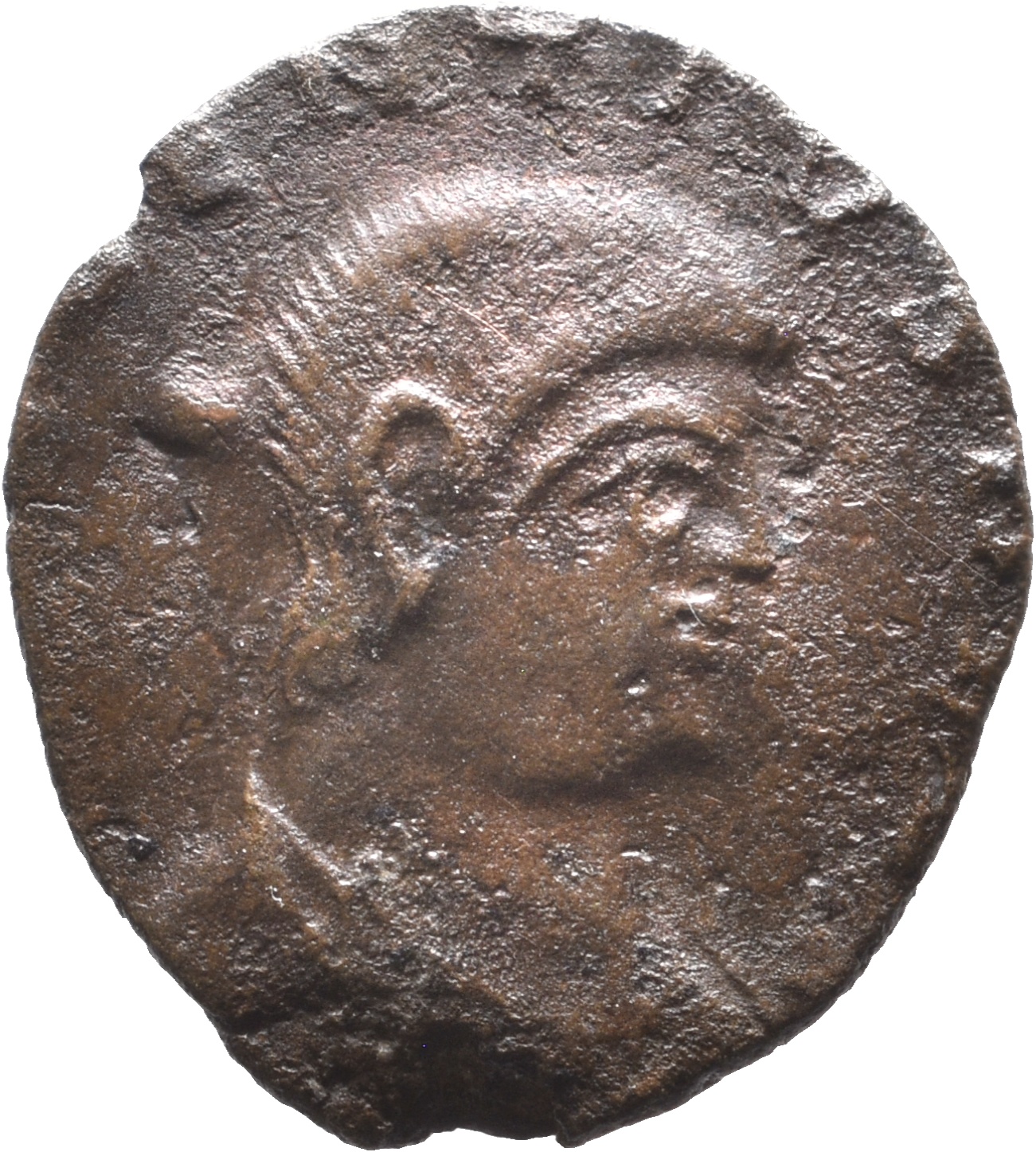 RIC VIII Treveri 311 Magnentius obverse, Bust of Decentius, bareheaded, cuirassed, right