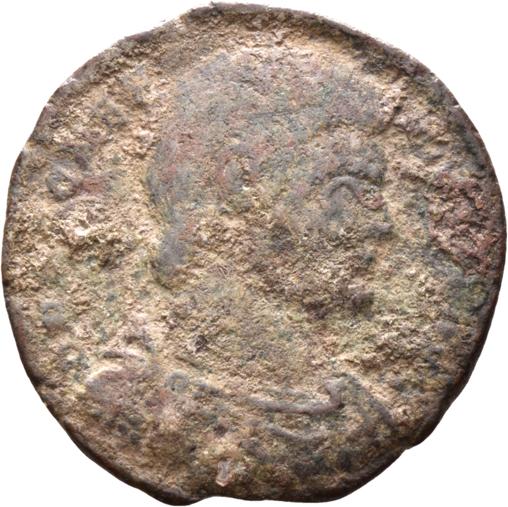 RIC VIII Treveri 318 Magnentius obverse, Bust of Magnentius, bareheaded, draped, cuirassed, right