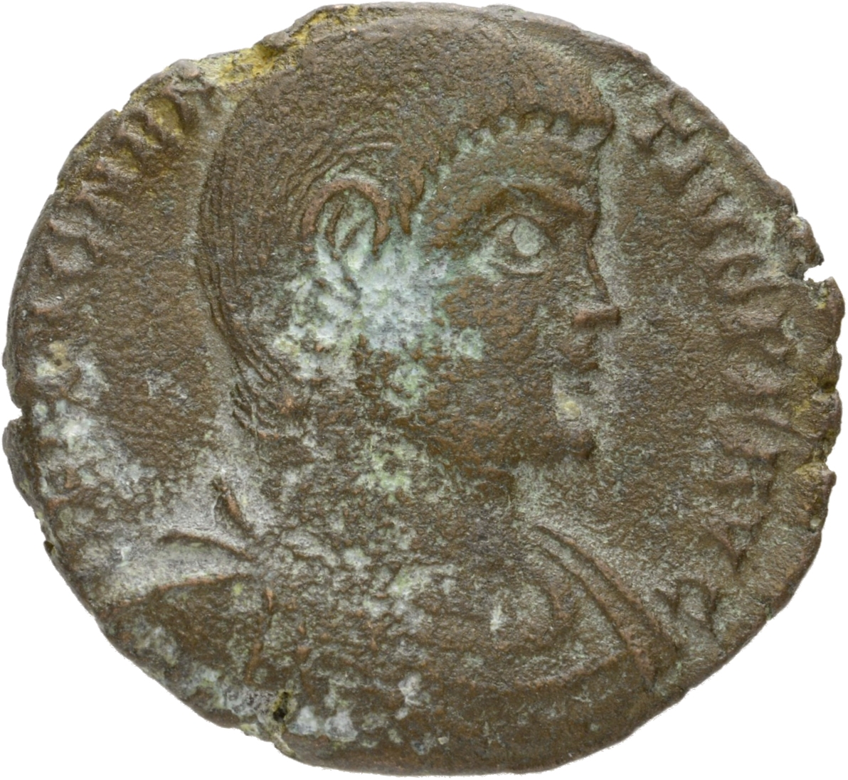 RIC VIII Treveri 320 Magnentius obverse, Bust of Magnentius, bareheaded, draped, cuirassed, right