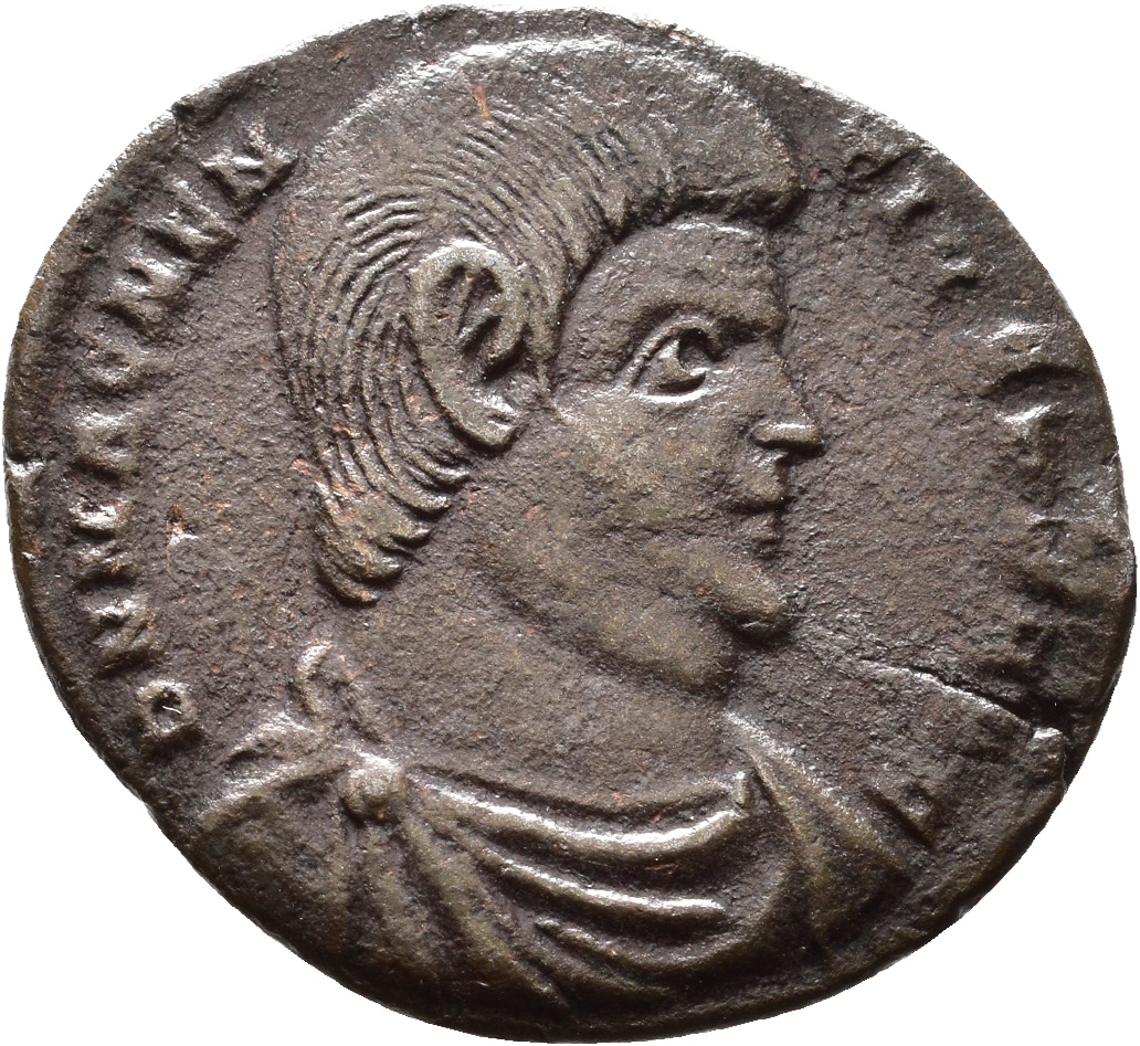 RIC VIII Treveri 320 Magnentius obverse, Bust of Magnentius, bareheaded, draped, cuirassed, right