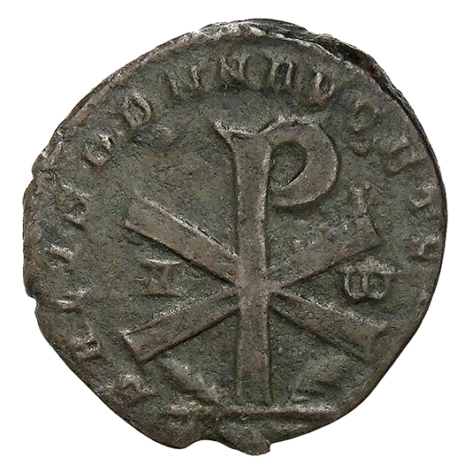 RIC VIII Treveri 327 Magnentius reverse — ☧ flanked by A and ω