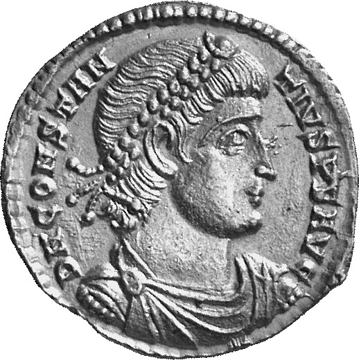 RIC VIII Treveri 329 Constantius II obverse, Bust of Constantius II, pearl-diademed, draped, cuirassed, right