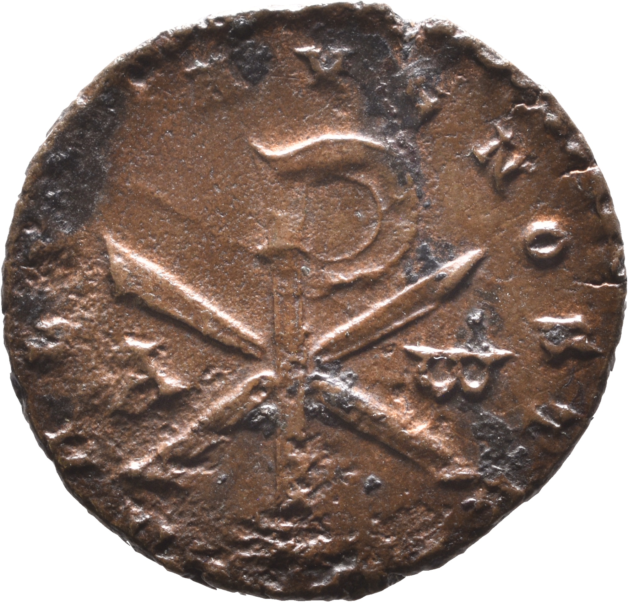 RIC VIII Treveri 332 Constantius II reverse, ☧ flanked by A and ω