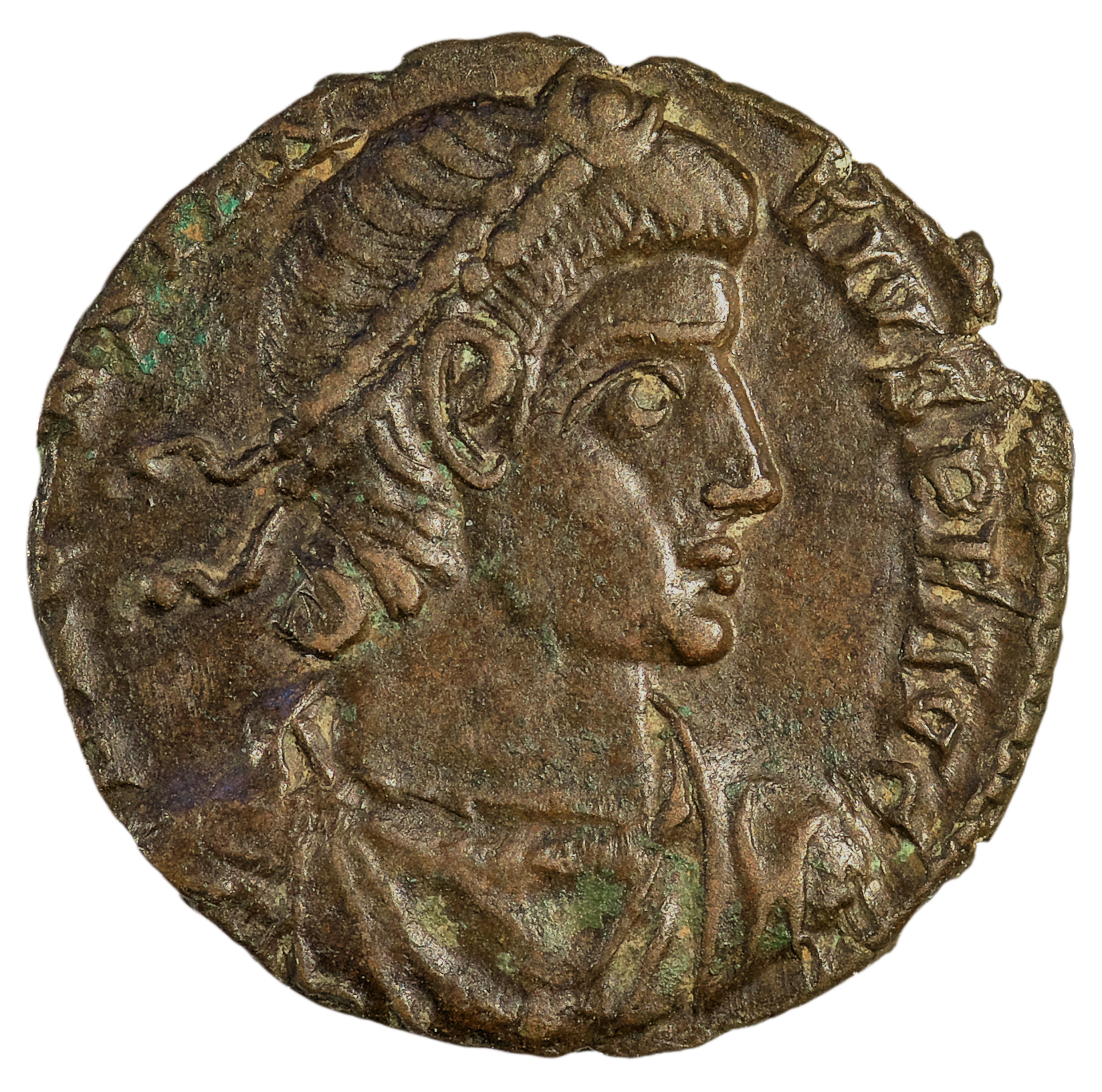 RIC VIII Treveri 335 Constantius II obverse, Bust of Constantius II, pearl-diademed, draped, cuirassed, right