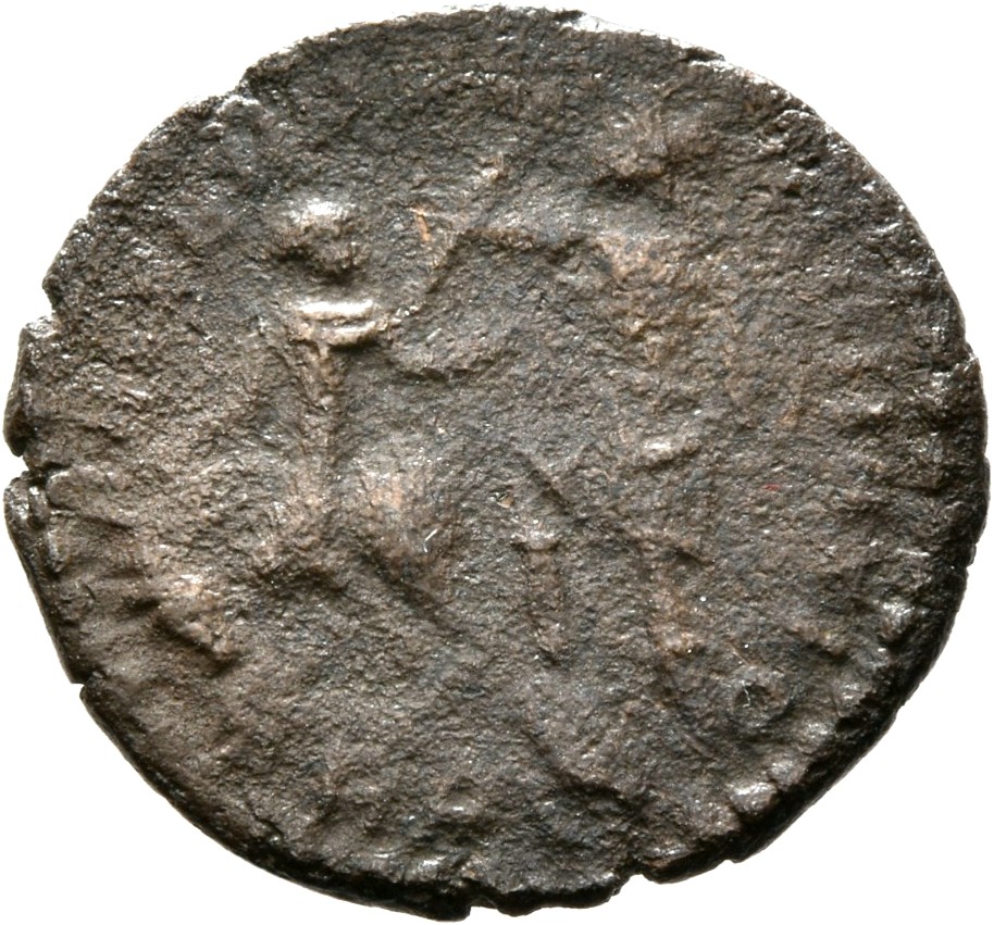 RIC VIII Treveri 359 Constantius II reverse, Soldier, helmeted, draped, cuirassed, advancing left, spearing fallen horsema...
