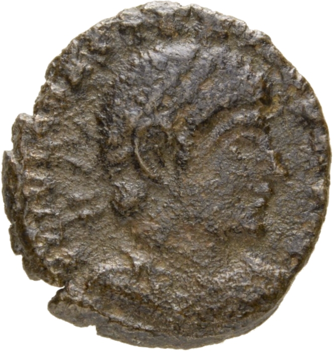 RIC VIII Treveri 40 Constantine II obverse, Bust of Constantius II, laureate, draped, cuirassed, right