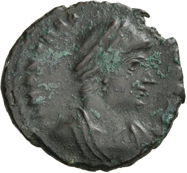 RIC VIII Treveri 48 Constantine II obverse, Bust of Theodora, hair elaborately dressed, wearing plain mantle and necklace,...