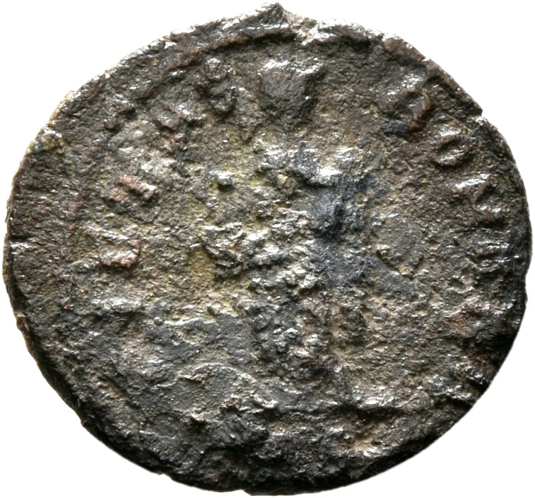 RIC VIII Treveri 48 Constantine II reverse, Pietas, draped, standing front, head right, carrying an infant at her breast i...