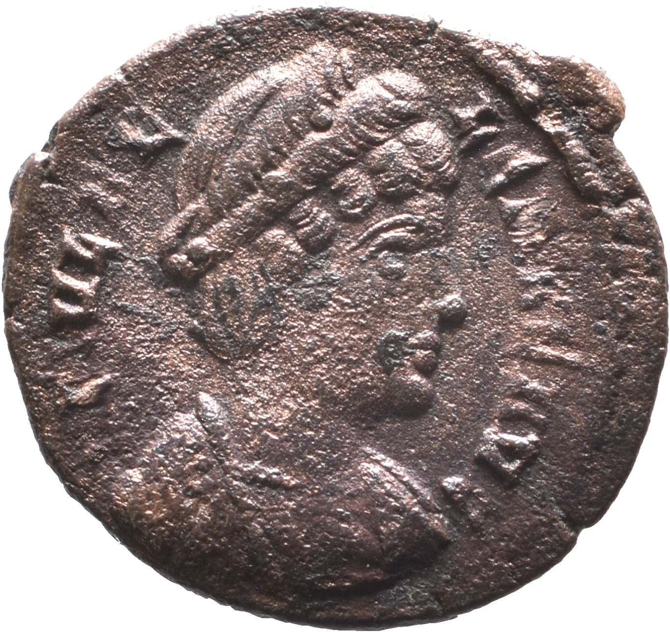 RIC VIII Treveri 55 Constantine II obverse, Bust of Helena, hair elaborately dressed, wearing ornamental mantle and neckla...