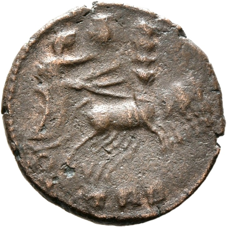 RIC VIII Treveri 68 Constantine II reverse, Constantine I, veiled, draped, riding right in quadriga; Hand of God reaches d...