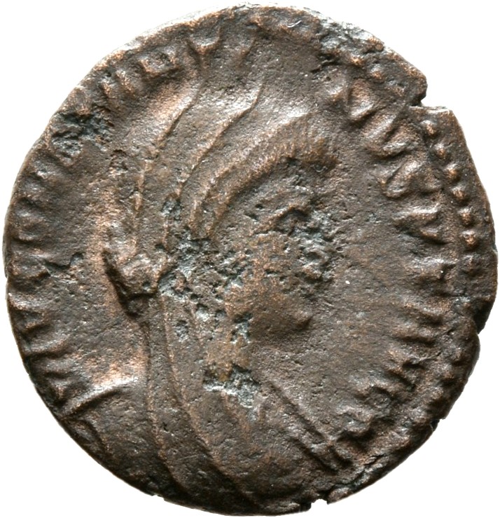 RIC VIII Treveri 68 Constantine II obverse, Bust of Constantine I, veiled, draped, cuirassed, right