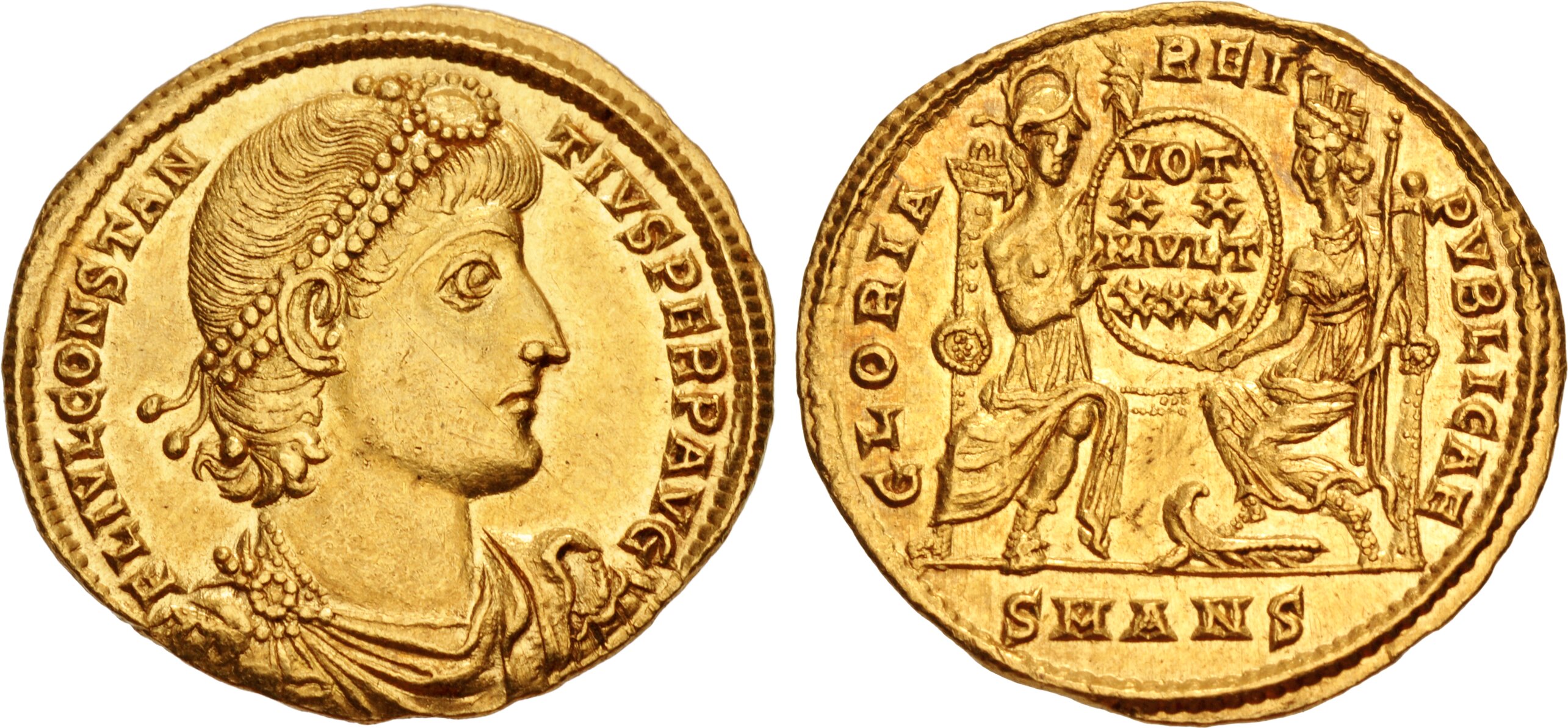RIC VIII Treveri 81 Constantine II obverse, Bust of Constantine II, rosette-diademed, draped, cuirassed, right