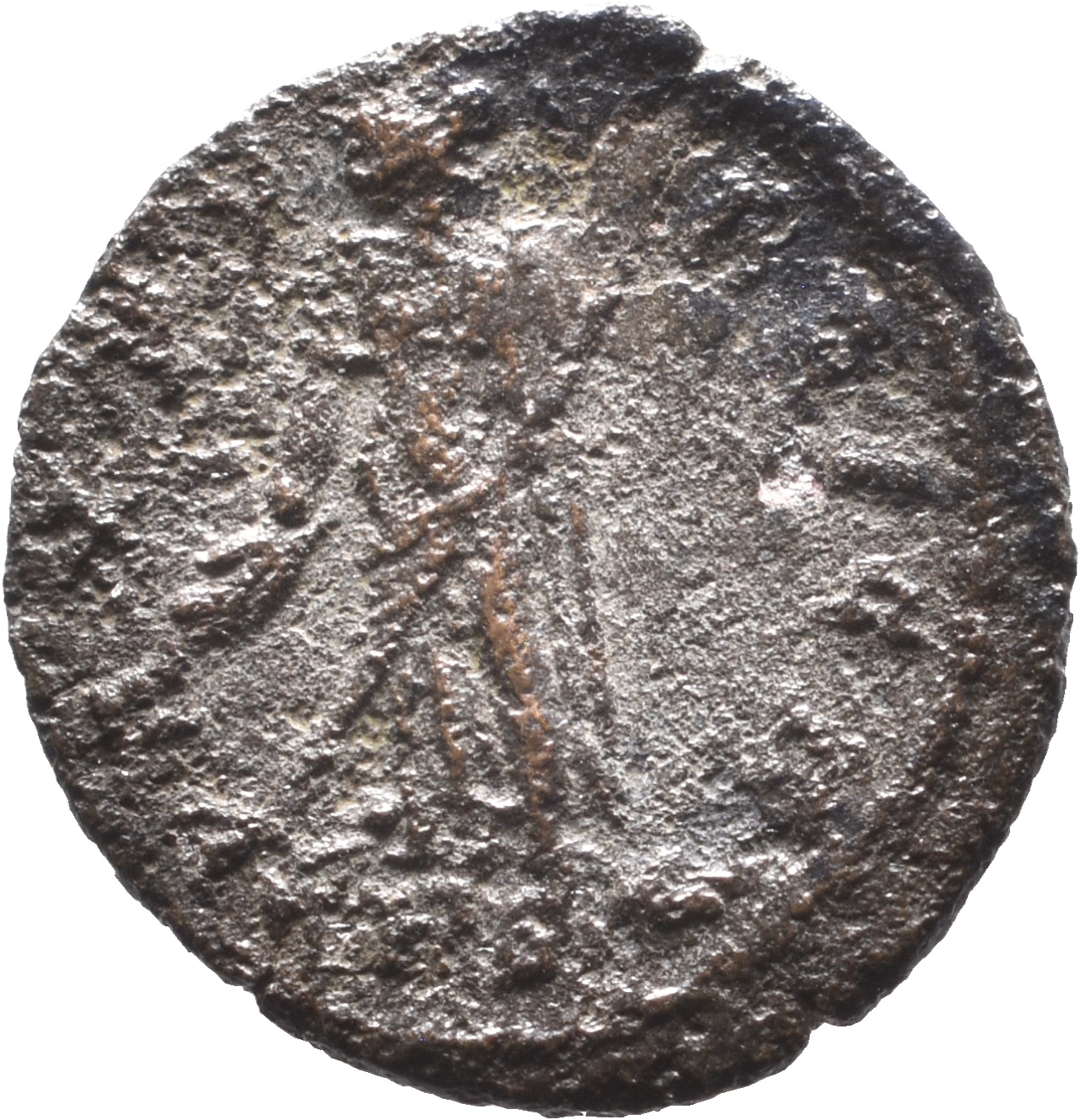 RIC VIII Treveri 90 Constantine II reverse, Pax, draped, standing left, holding branch in right hand and transverse sceptr...