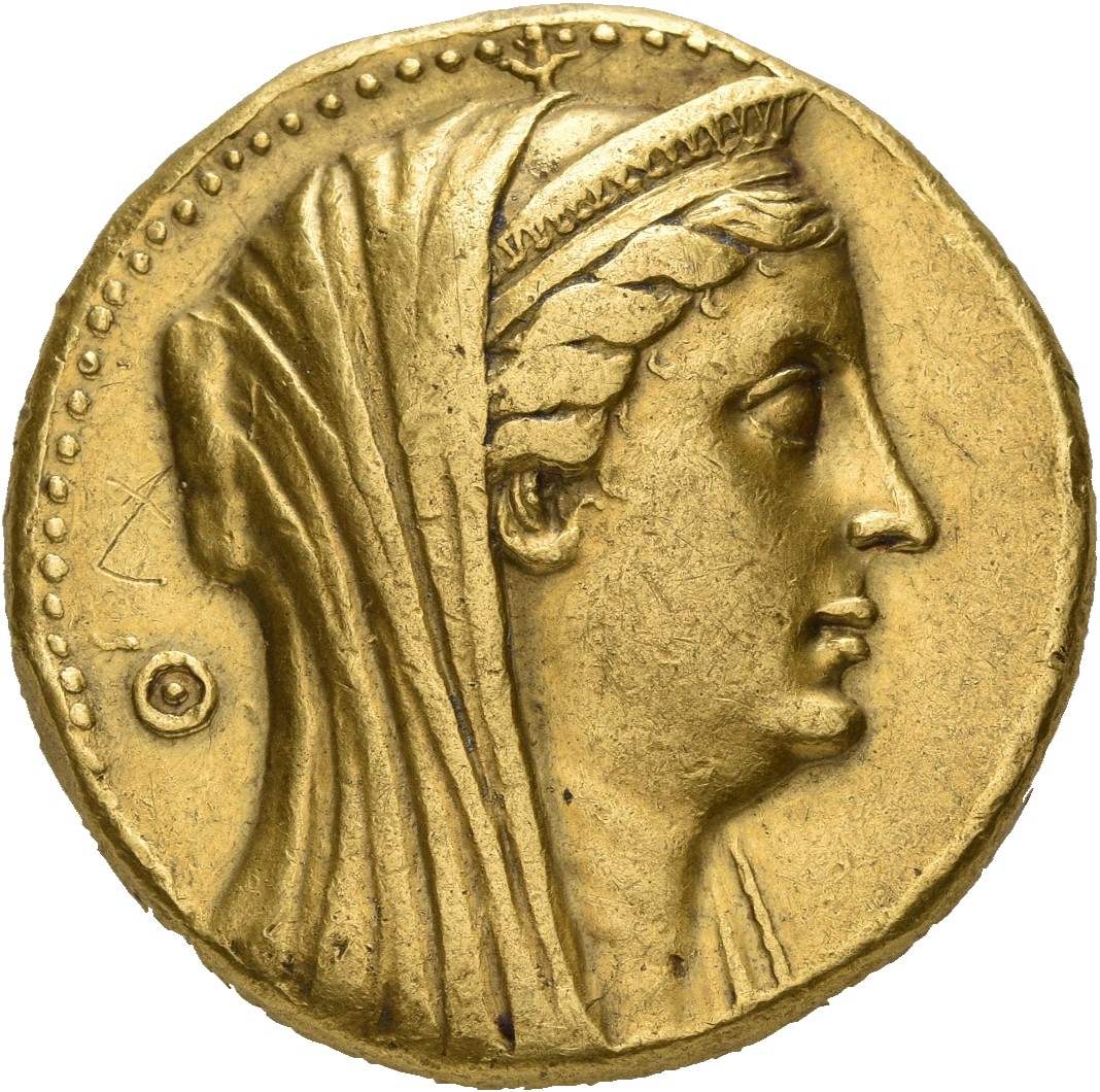 LORBER Coins of the Ptolemaic Empire Vol. I, Part 1, no. 388 Ptolemy II obverse, Veiled Head of deified Arsinoe II right, ...