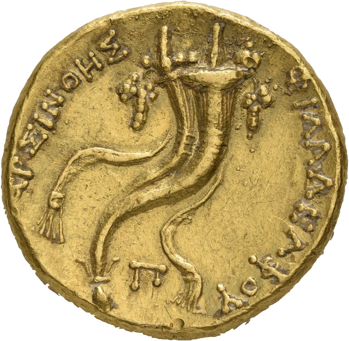 LORBER Coins of the Ptolemaic Empire Vol. I, Part 1, no. 494 Ptolemy II reverse, Double Cornucopiae bound with royal diade...