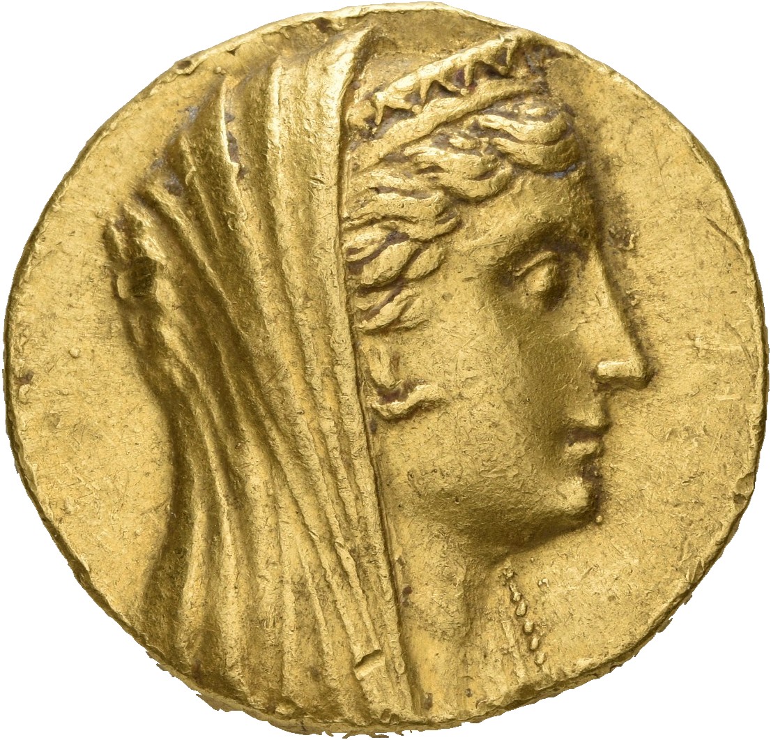 LORBER Coins of the Ptolemaic Empire Vol. I, Part 1, no. 494 Ptolemy II obverse, Veiled Head of deified Arsinoe II right, ...