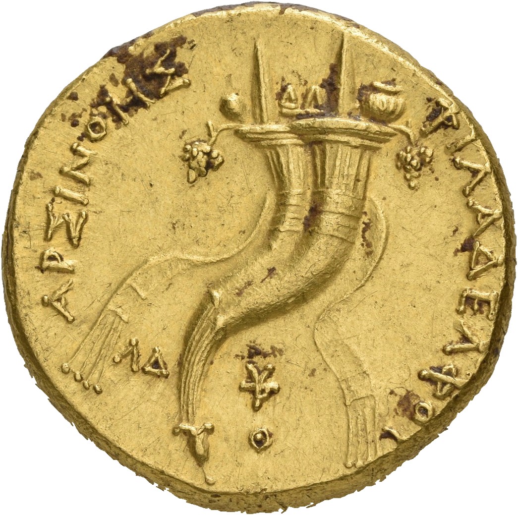 LORBER Coins of the Ptolemaic Empire Vol. I, Part 1, no. 603 Ptolemy II reverse, Double Cornucopiae bound with royal diade...