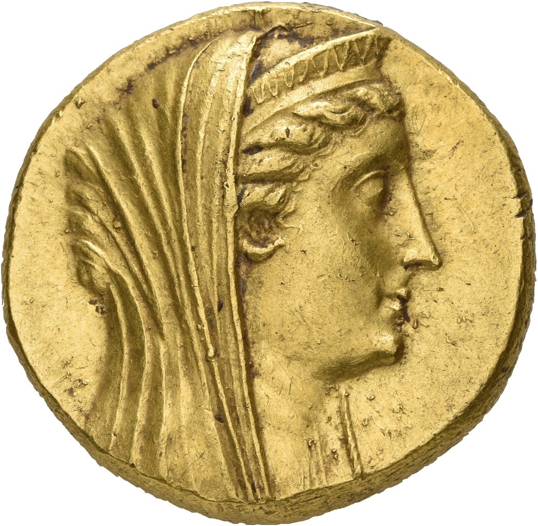 LORBER Coins of the Ptolemaic Empire Vol. I, Part 1, no. 603 Ptolemy II obverse, Veiled Head of deified Arsinoe II right, ...
