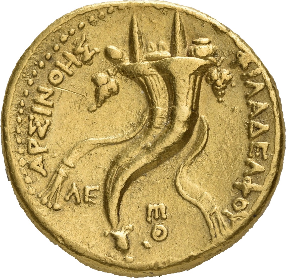 LORBER Coins of the Ptolemaic Empire Vol. I, Part 1, no. 652 Ptolemy II reverse, Double Cornucopiae bound with royal diade...