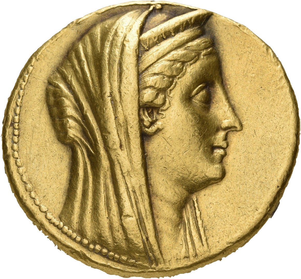 LORBER Coins of the Ptolemaic Empire Vol. I, Part 1, no. 652 Ptolemy II obverse, Veiled Head of deified Arsinoe II right, ...