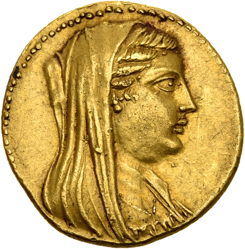 LORBER Coins of the Ptolemaic Empire Vol. I, Part 1, no. 738 Ptolemy III obverse, Diademed and veiled bust of Berenice II ...