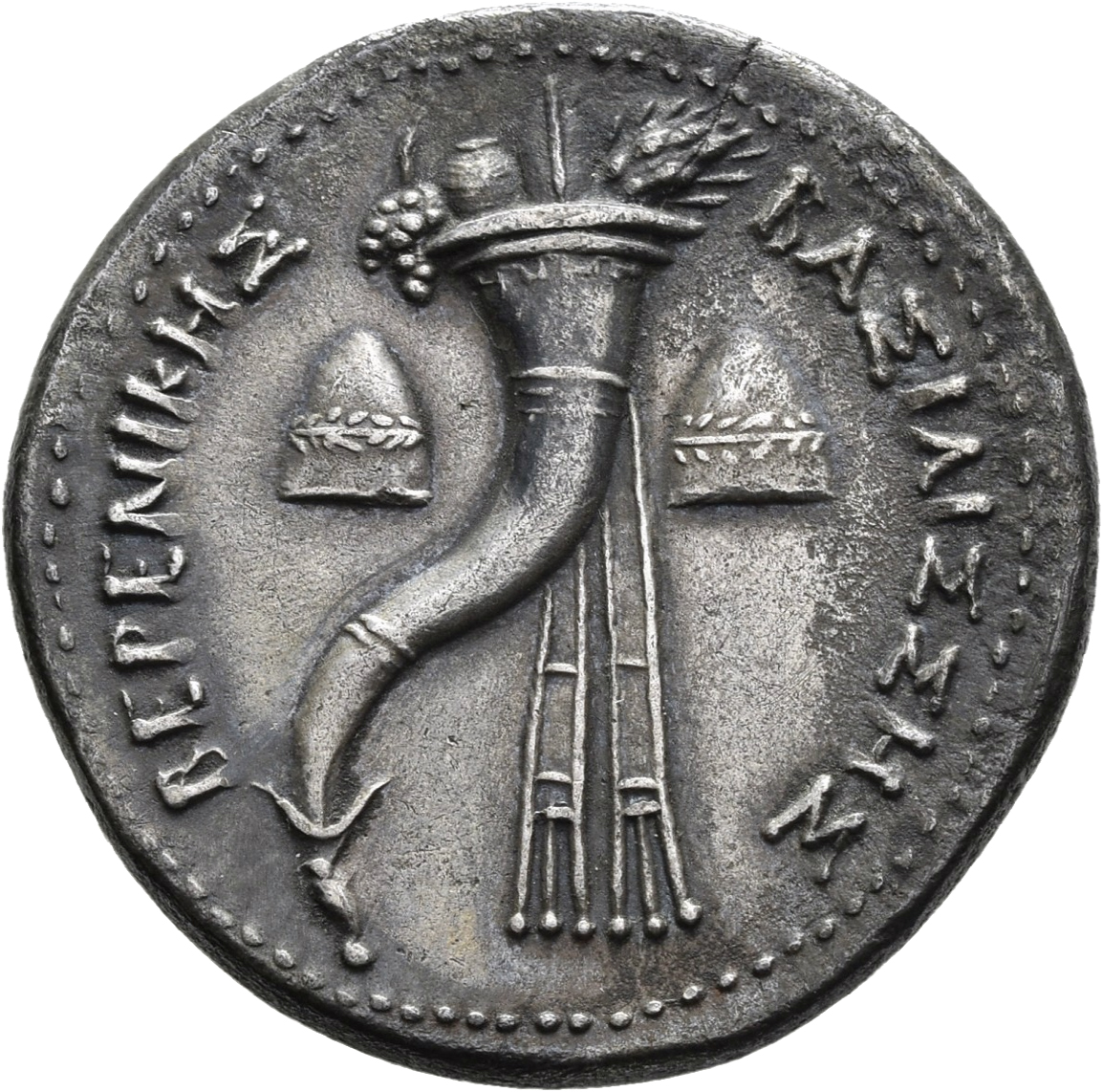 LORBER Coins of the Ptolemaic Empire Vol. I, Part 1, no. 742 Ptolemy III reverse, Cornucopiae containing grain ear, pyrami...