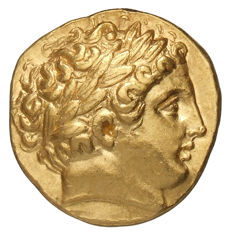 Alexander III obverse — Wreathed head of Apollo to right