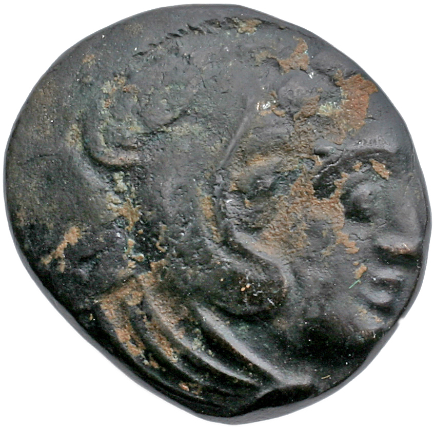 PRICE 160 Alexander III obverse, Head of beardless Heracles right wearing lion skin headdress