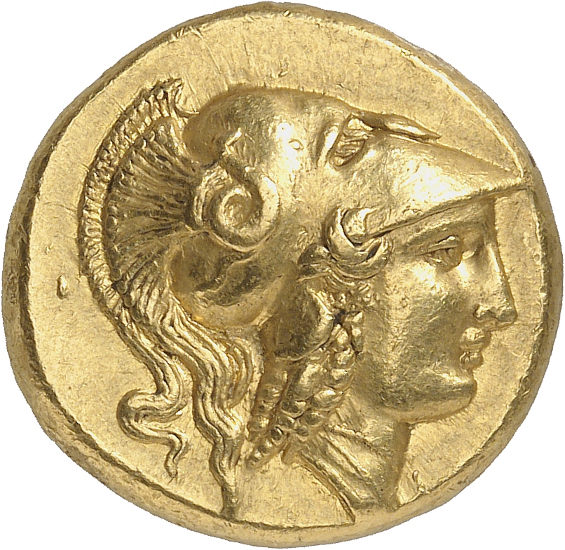 PRICE 185 Alexander III obverse, Head of Athena right wearing Corinthian helmet with crest
