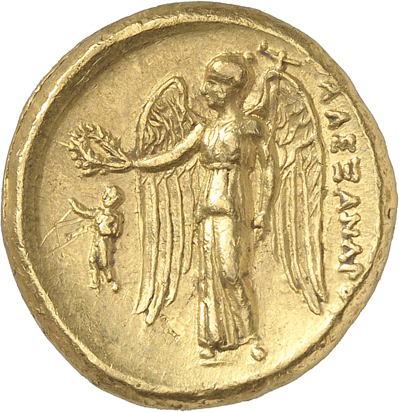 PRICE 185 Alexander III reverse — Nike standing left holding wreath in right hand, and stylis in her left hand