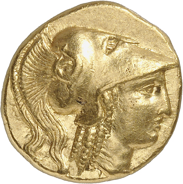 PRICE 186 Alexander III obverse, Head of Athena right wearing Corinthian helmet with crest