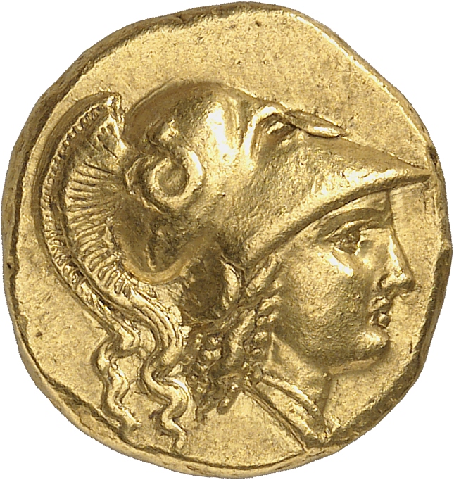 PRICE 188 Alexander III obverse, Head of Athena right wearing Corinthian helmet with crest