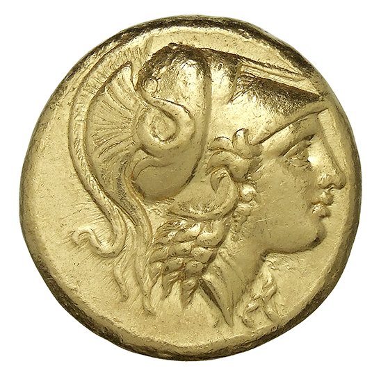 PRICE 191 Alexander III obverse, Head of Athena right wearing Corinthian helmet with crest