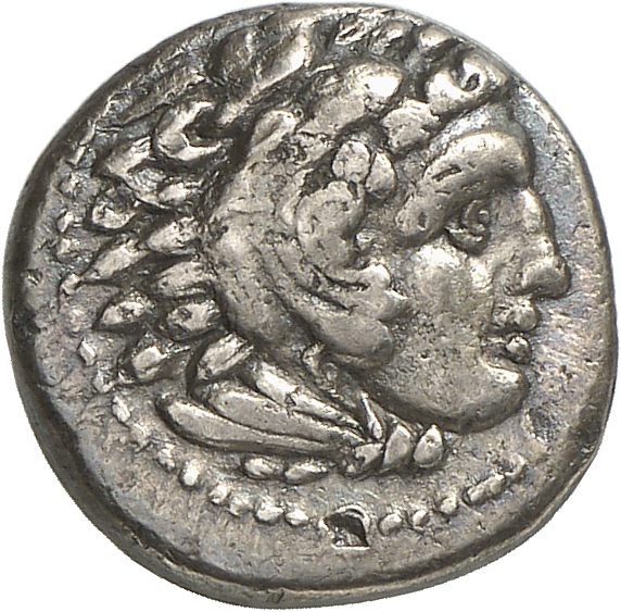 PRICE 1921 Alexander III obverse, Head of beardless Heracles right wearing lion skin headdress