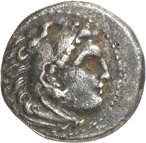 PRICE 1922 Alexander III obverse, Head of beardless Heracles right wearing lion skin headdress