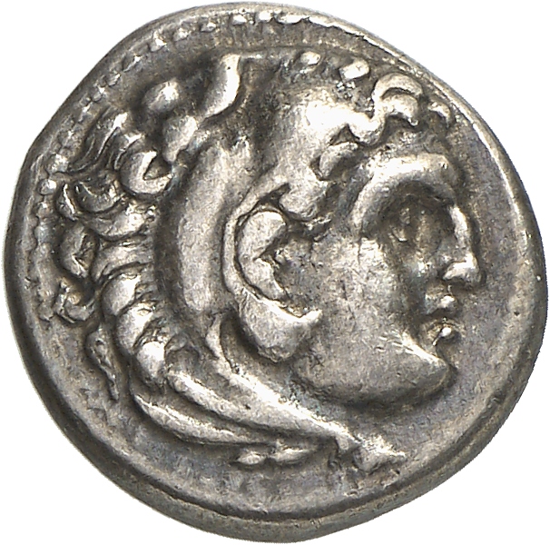 PRICE 1926 Alexander III obverse, Head of beardless Heracles right wearing lion skin headdress