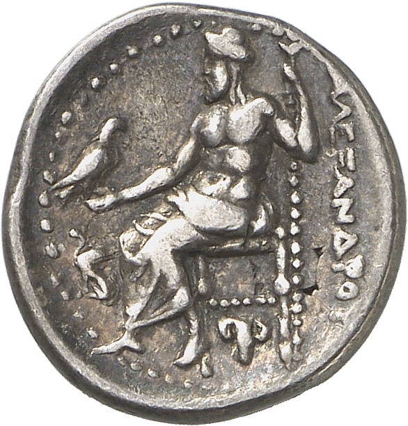 PRICE 1926 Alexander III reverse, Zeus seated on stool-throne left, eagle on outstretched right hand, sceptre in left hand
