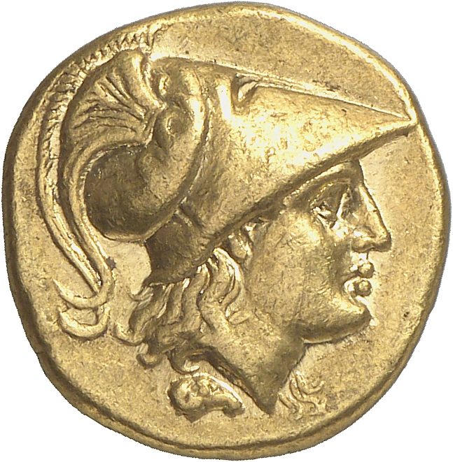 PRICE 1928 Alexander III obverse, Head of Athena right wearing Corinthian helmet with crest