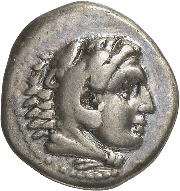 PRICE 1931 Alexander III obverse, Head of beardless Heracles right wearing lion skin headdress