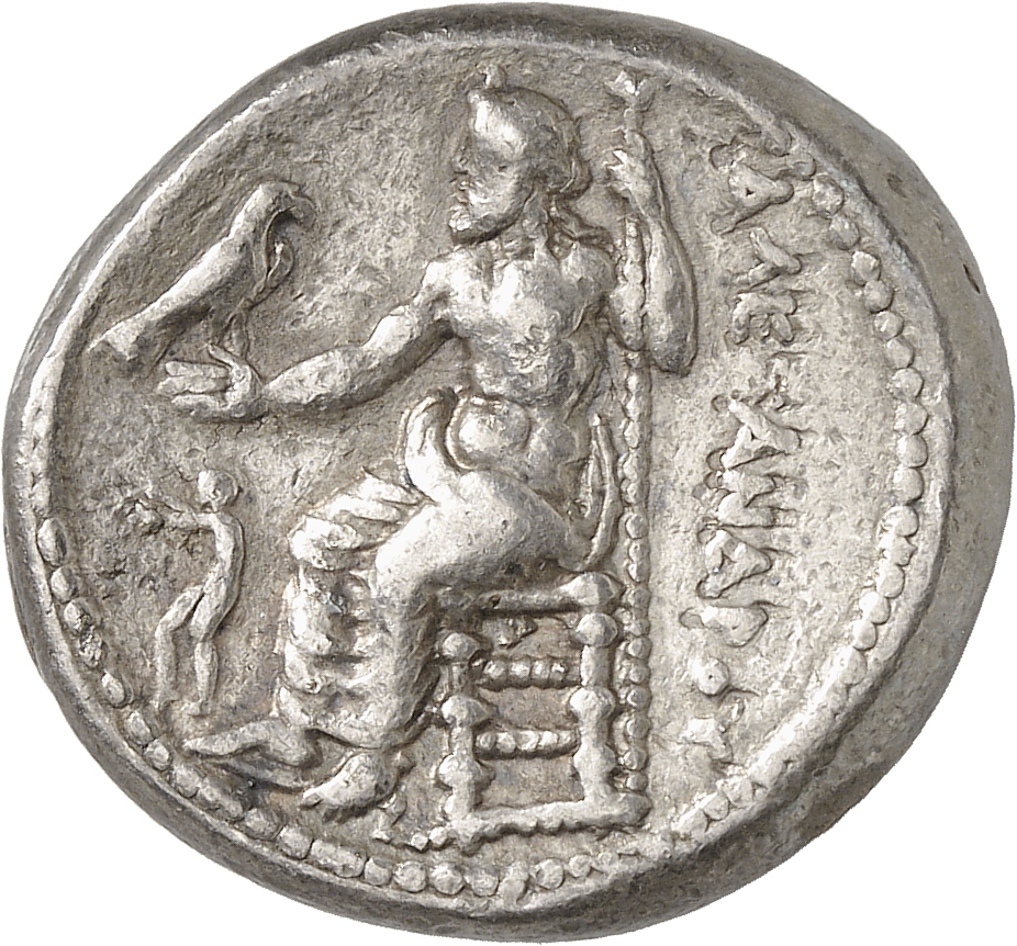 PRICE 195 Alexander III reverse — Zeus seated on stool-throne left, eagle on outstretched right hand, sceptre in left hand
