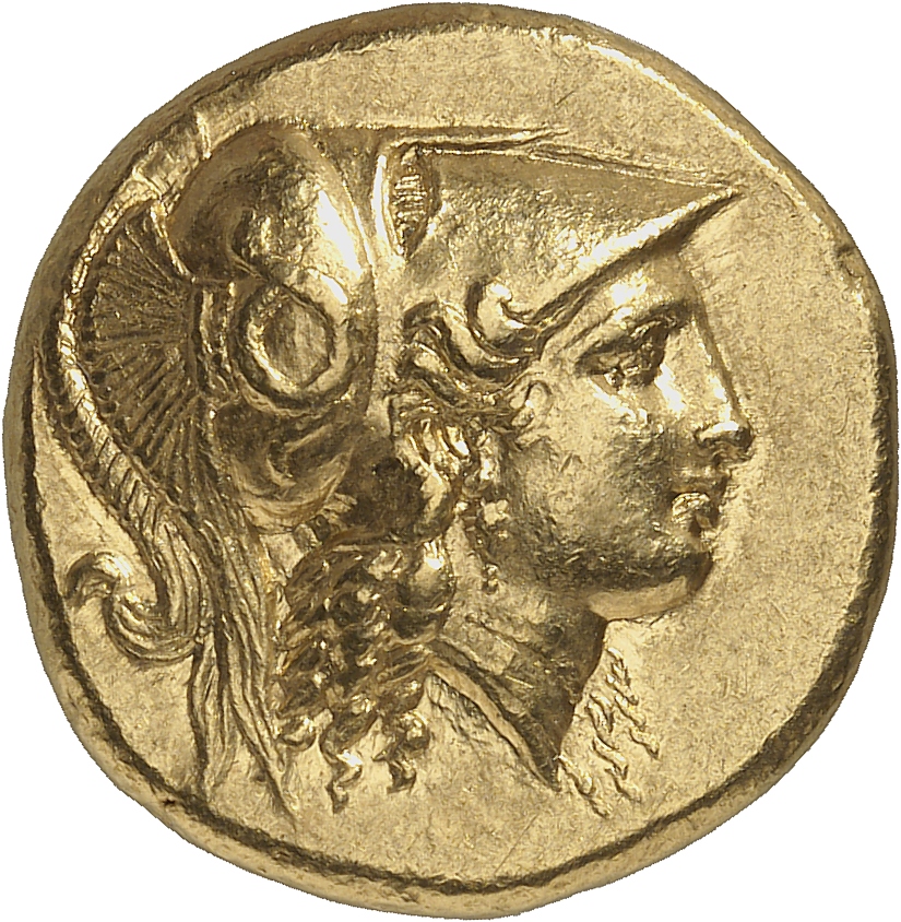 PRICE 196 Alexander III obverse, Head of Athena right wearing Corinthian helmet with crest