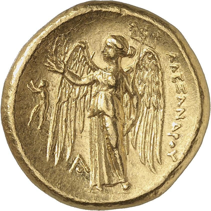 PRICE 196 Alexander III reverse — Nike standing left holding wreath in right hand, and stylis in her left hand
