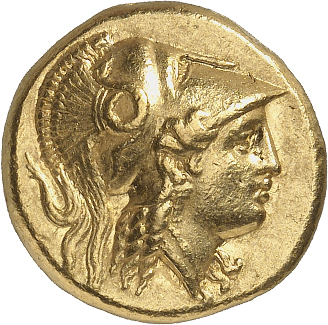 PRICE 197 Alexander III obverse, Head of Athena right wearing Corinthian helmet with crest